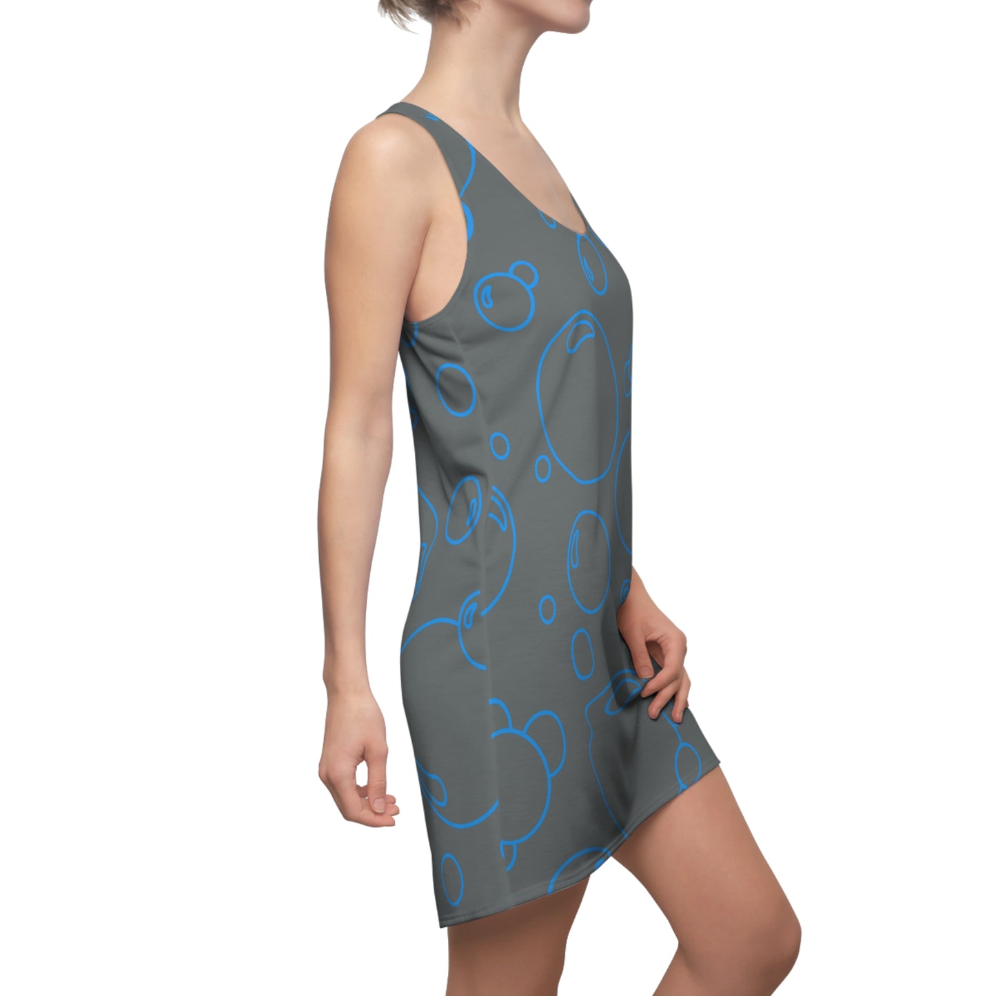 Bubble Print Racerback Kleid – Grau Blau Sommerkleid