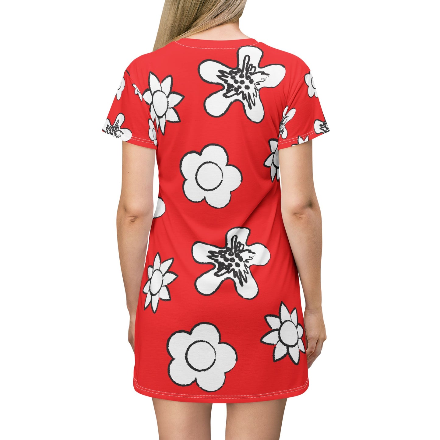 Rotes Damen Kleid Floral T-Shirt Sommer Boho Casual Premium