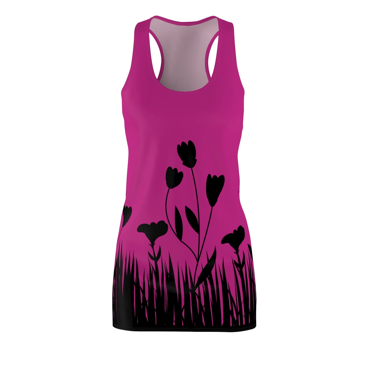 Blumensilhouette Racerback Kleid – Elegant Schwarz Pink