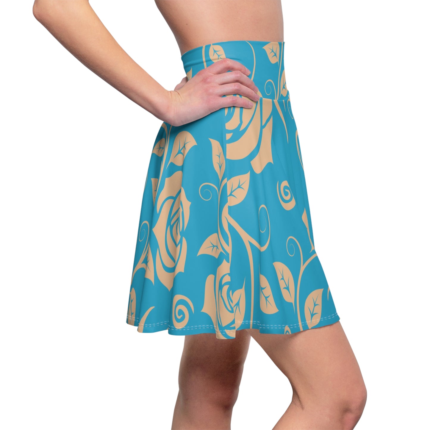 Türkiser Damen Rock Floral Skater Elegant Frühling Sommer Casual