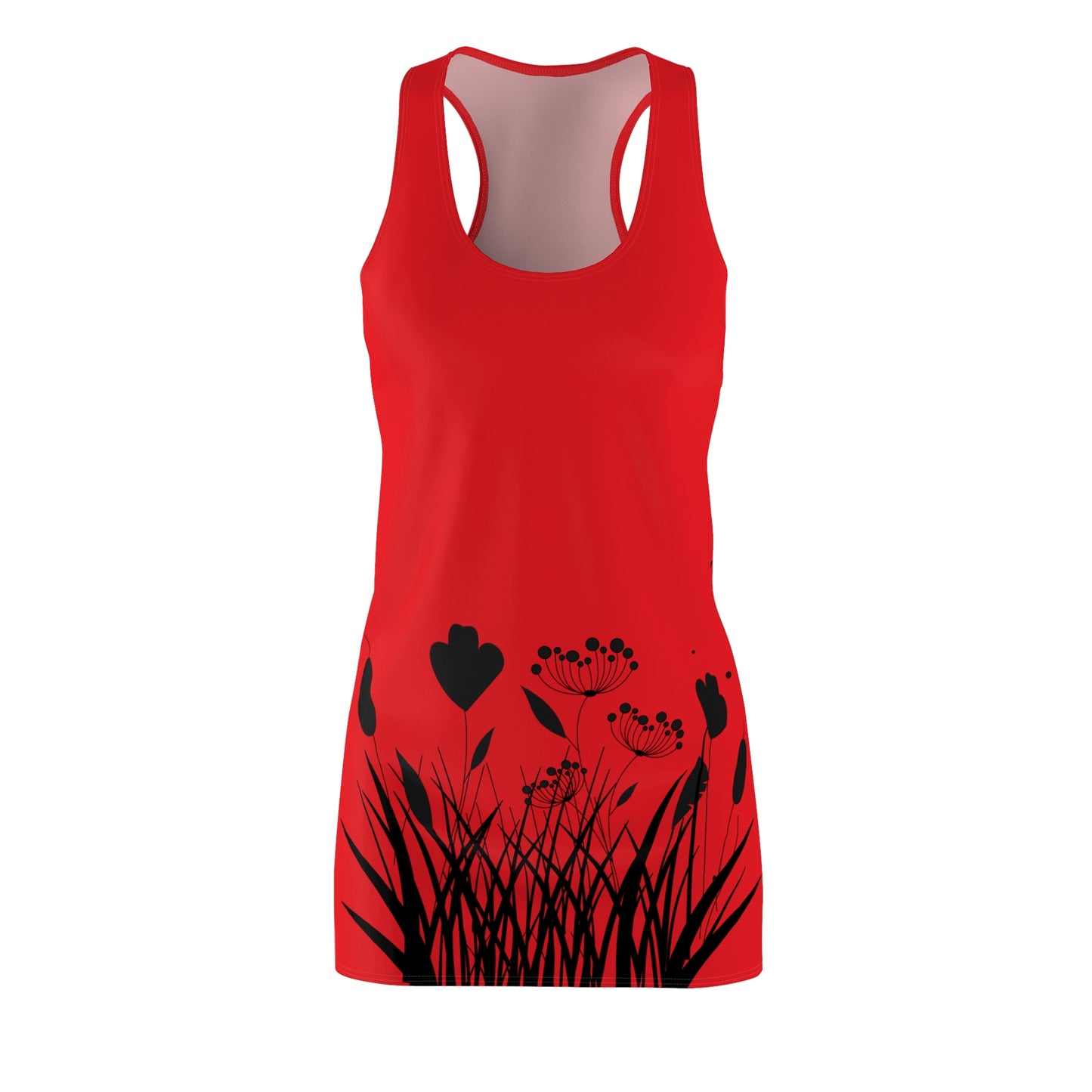 Schwarz Rot Blumen Racerback Kleid – Elegantes Sommerkleid