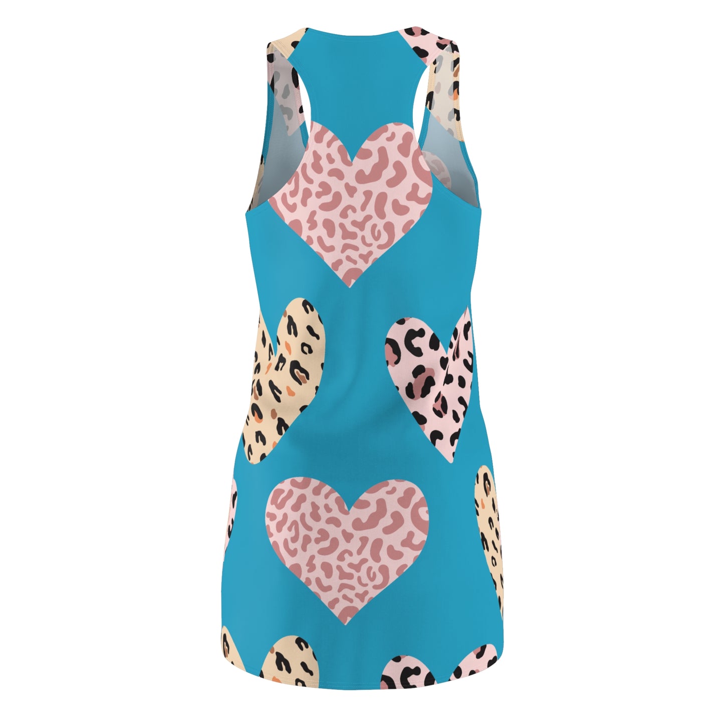Türkis Herz Leopard Racerback Kleid – Weiß Pink Sommerkleid
