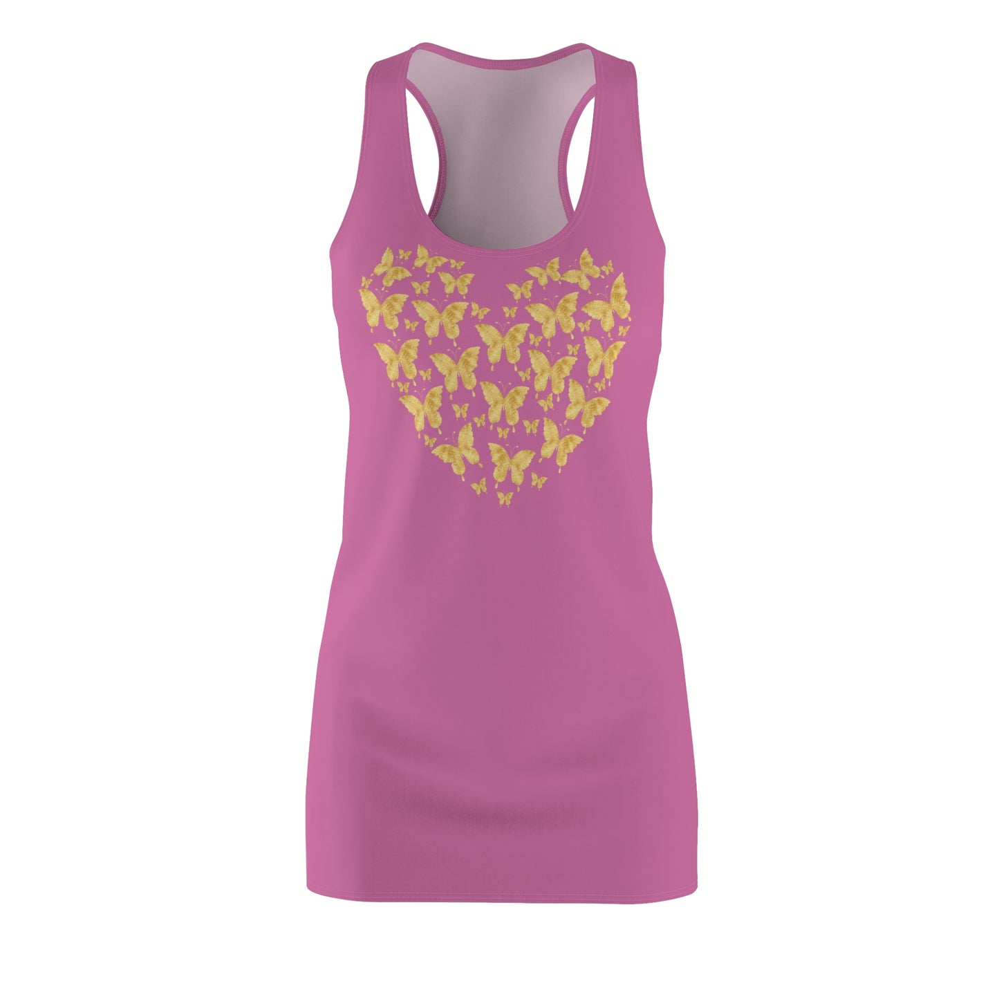 Rosa Schmetterlingsherz Racerback Kleid – Gold Sommerkleid