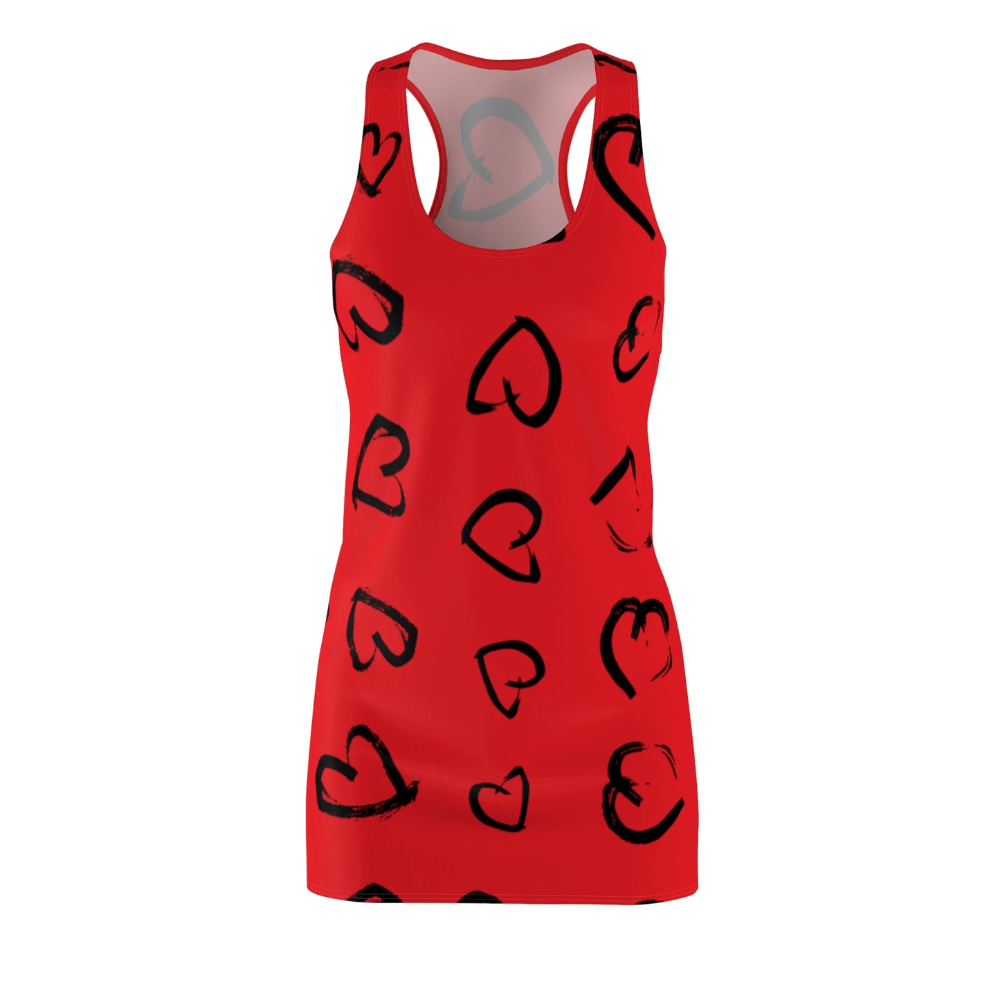 Racerback Kleid mit handgezeichnetem Herzmuster – Lässiges Sommerkleid