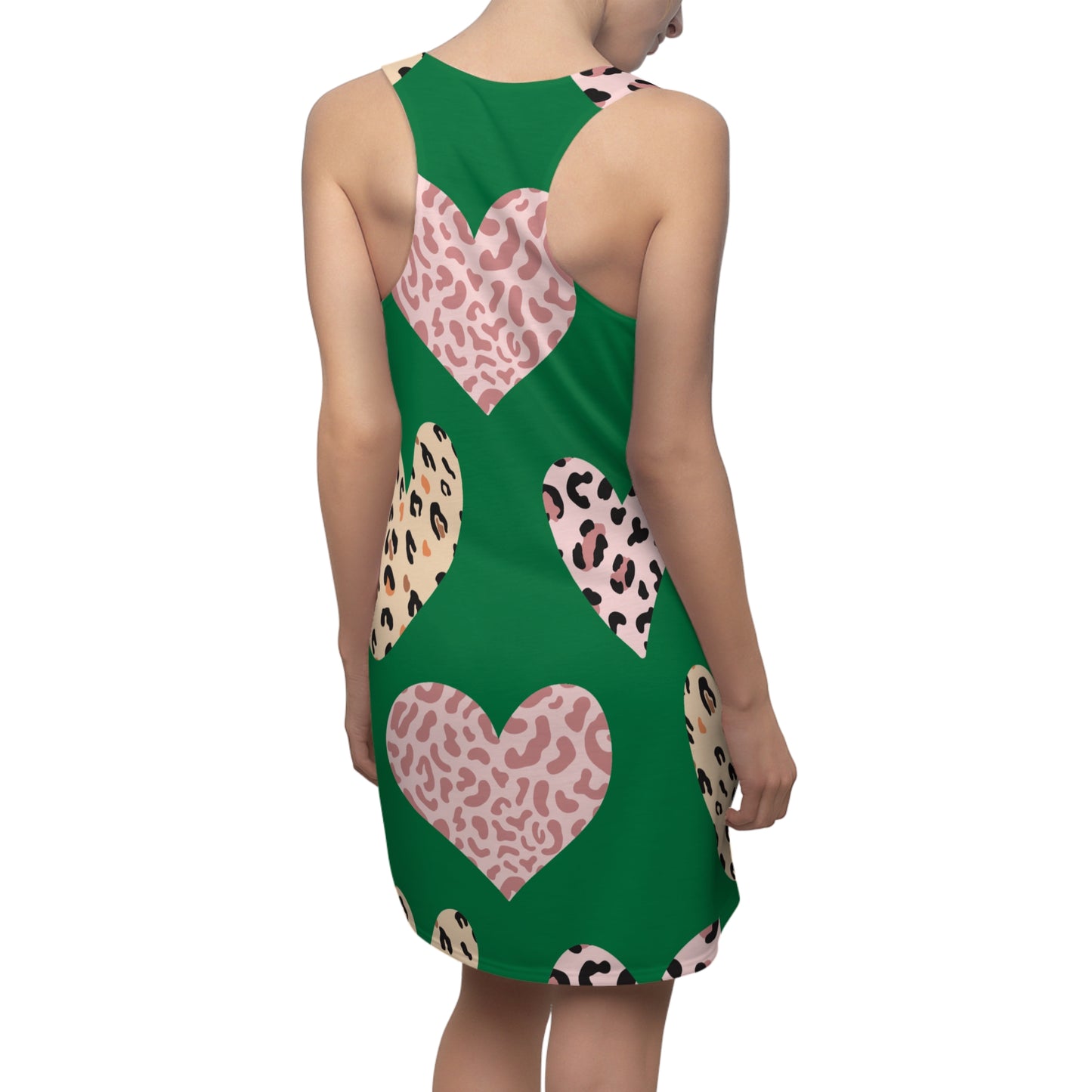 Dunkelgrün Herz Leopard Racerback Kleid – Weiß Pink Sommerkleid