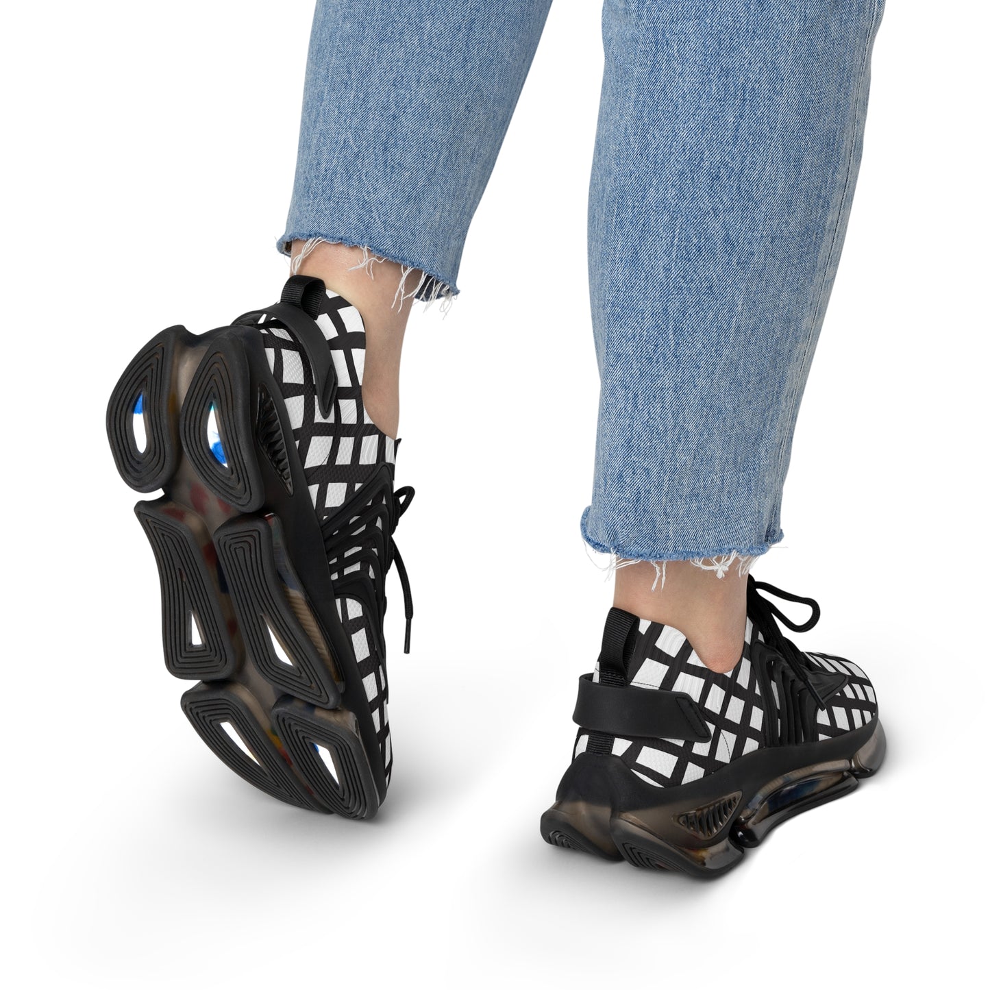 Damen Sneaker Schwarz Weiß Modern Linienmuster Atmungsaktiv