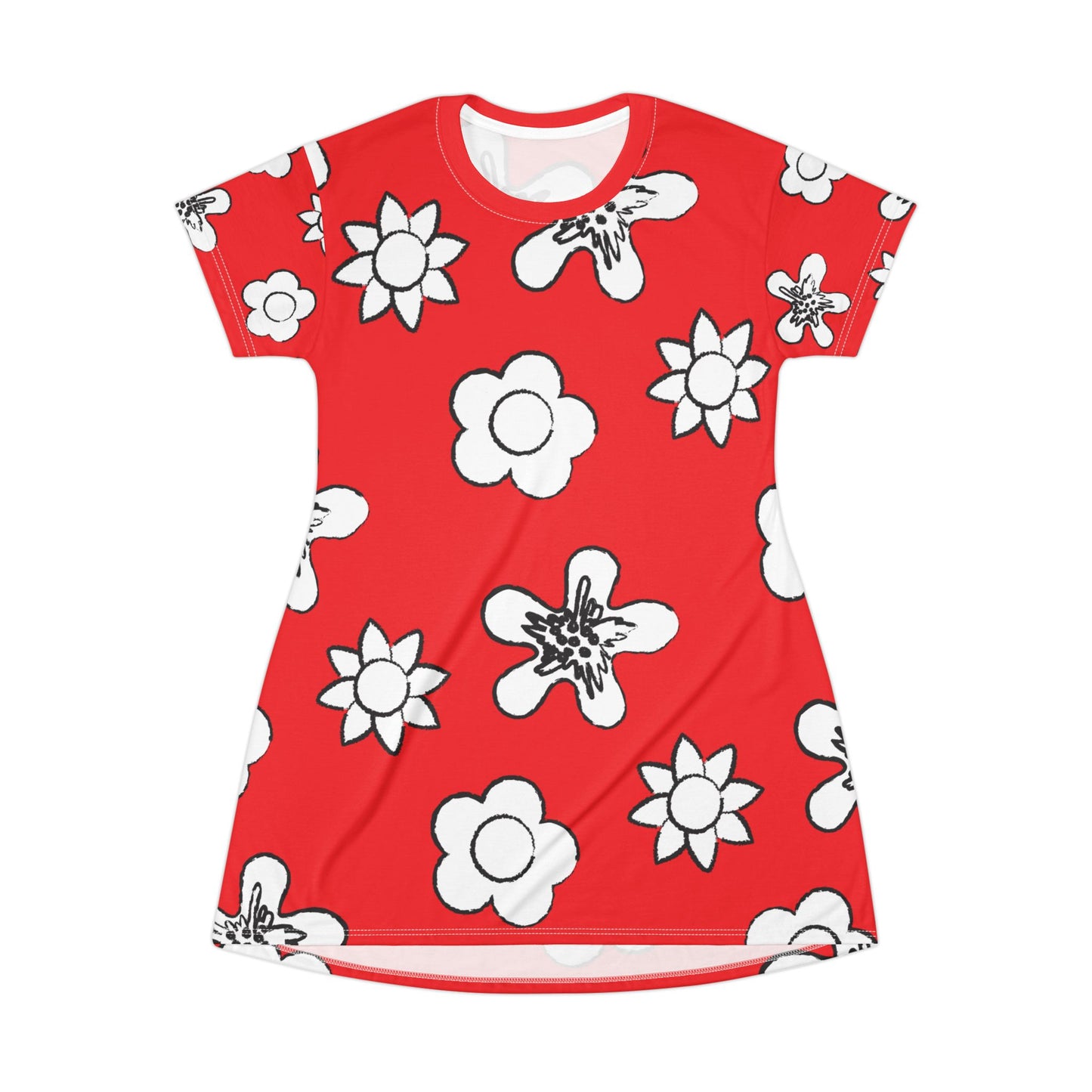 Rotes Damen Kleid Floral T-Shirt Sommer Boho Casual Premium