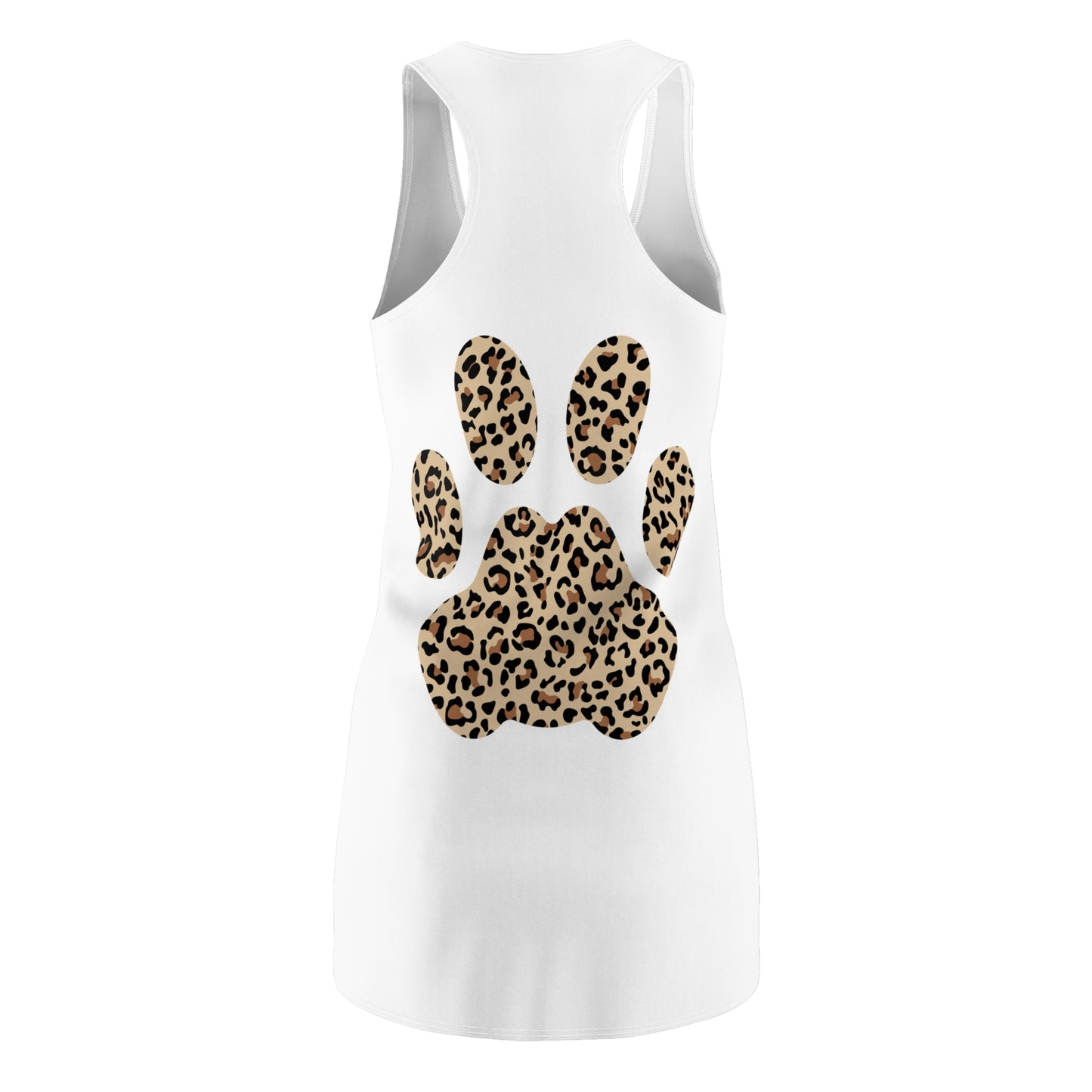 Weißes Damen Racerback Kleid mit Leoparden Pfotenmuster Sommer Design
