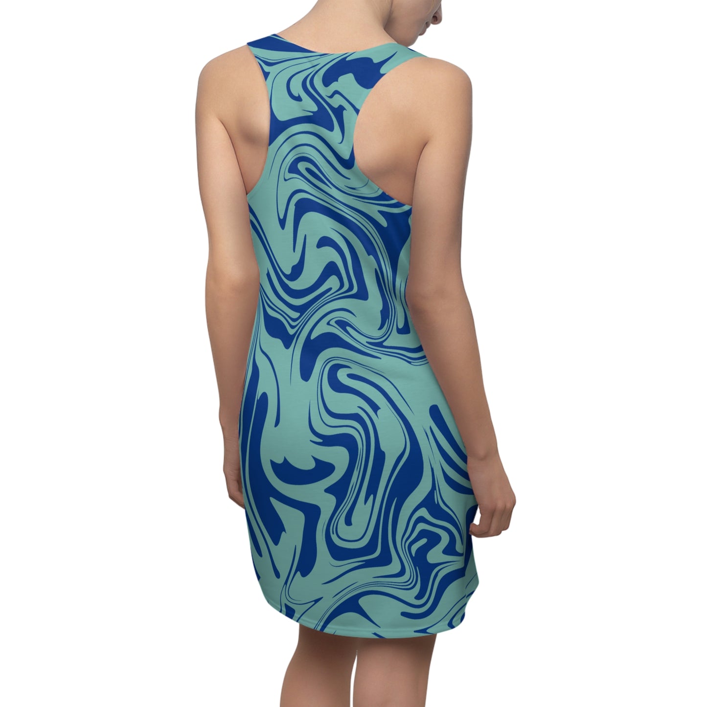 Aqua Dunkelblau Marmor Racerback Kleid – Trendige Sommer Damenmode