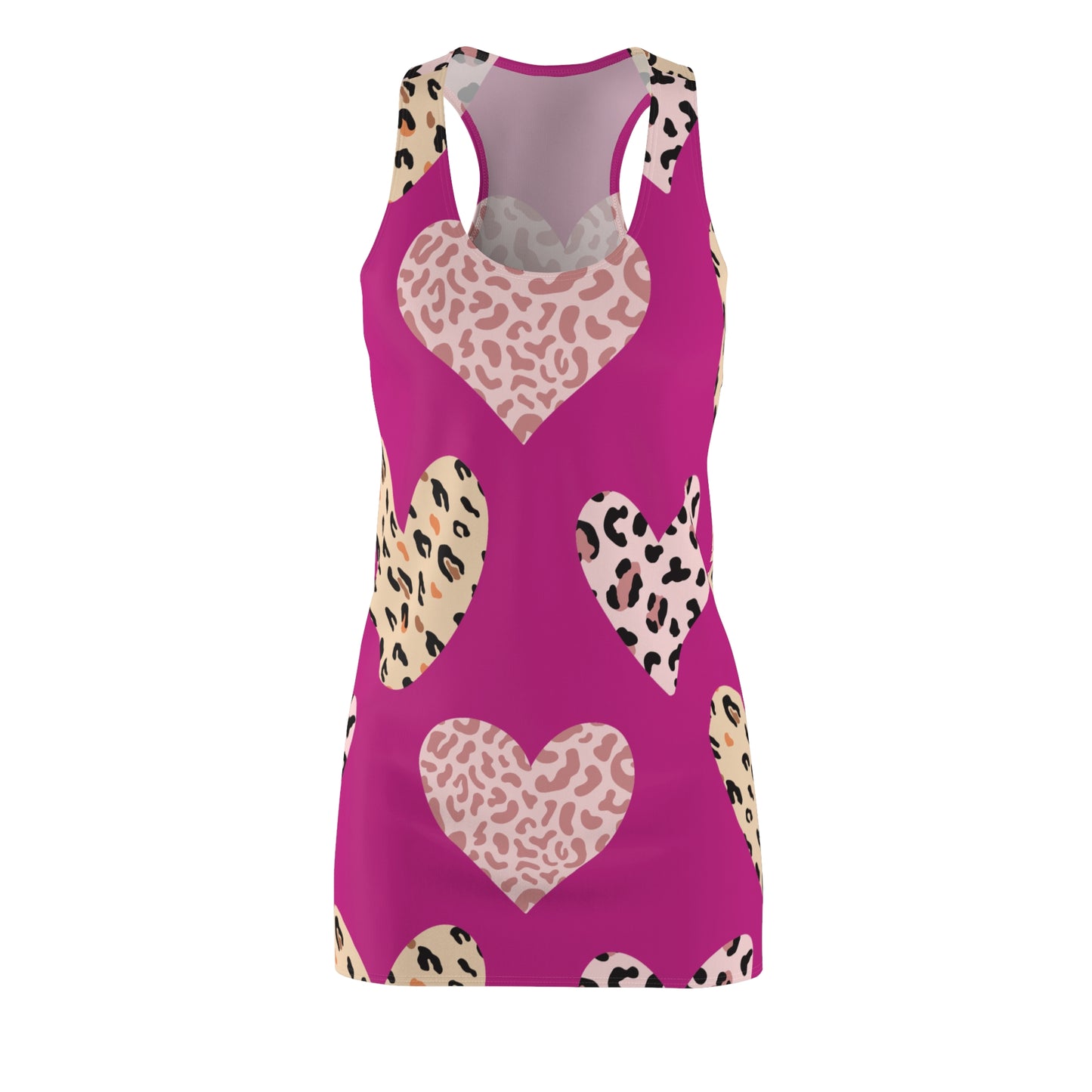 Pink Herz Leopard Racerback Kleid – Weiß Pink Sommerkleid