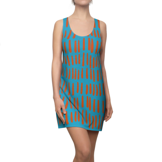 Türkis Orange Boho Racerback Kleid – Modernes Sommerkleid