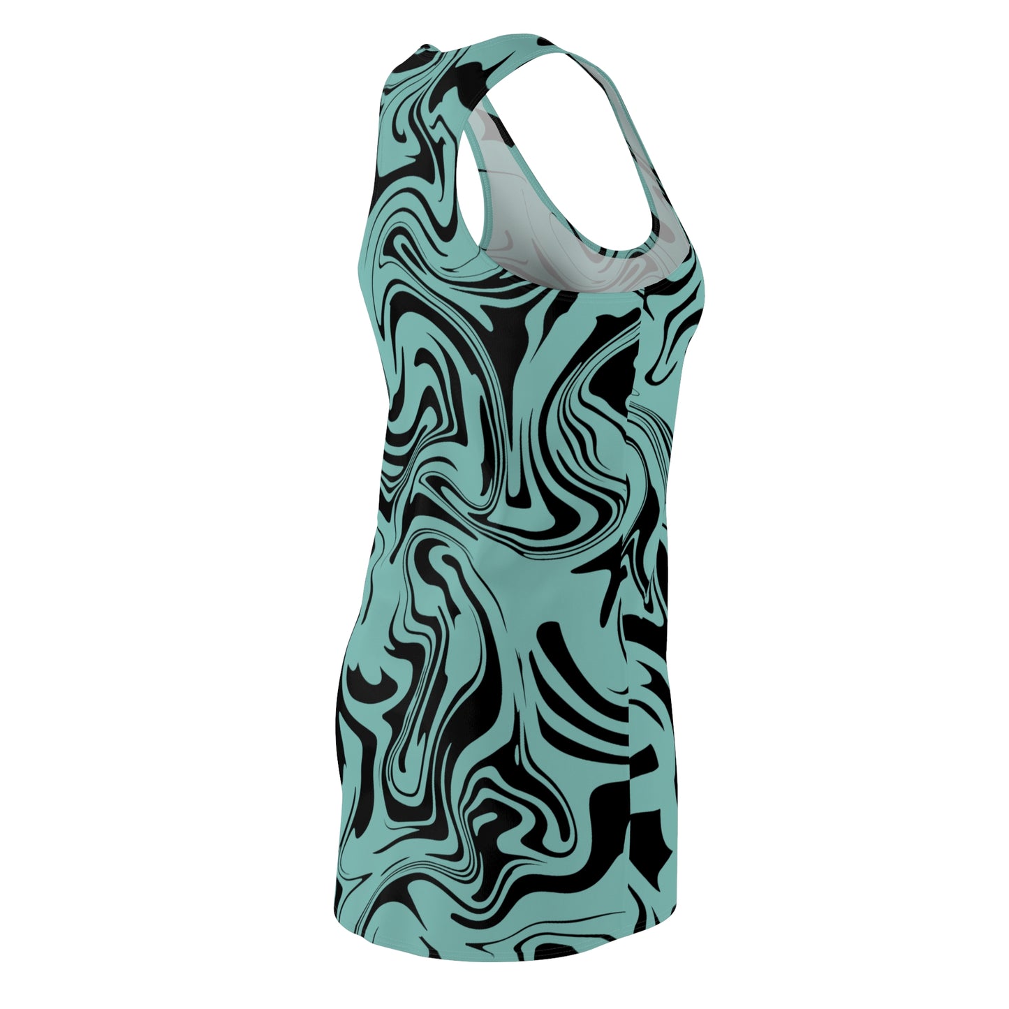 Aqua Schwarz Marmor Racerback Kleid – Trendige Sommer Damenmode