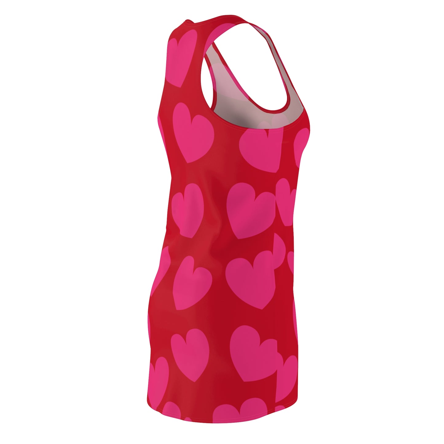 Rotes Damen Kleid Pink Herz Print Racerback Sommer Casual