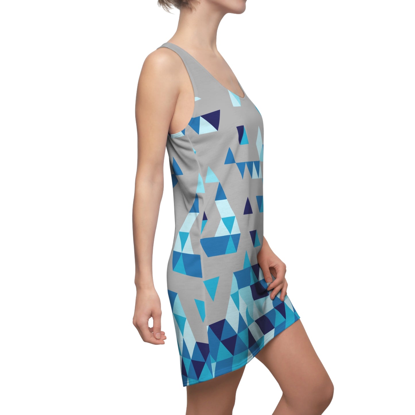 Dreieck Racerback Kleid – Blau Grau Sommerkleid