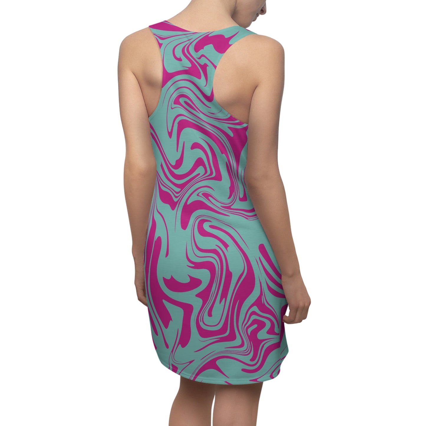 Aqua Pink Marmor Racerback Kleid – Trendige Sommer Damenmode
