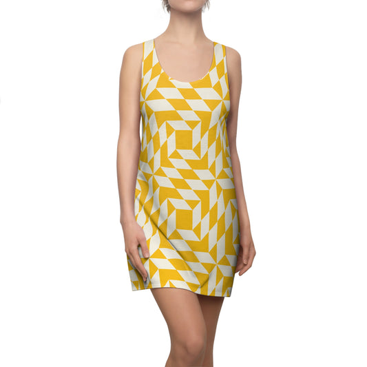 Racerback Kleid Damen – Gelbes Sommerkleid mit geometrischem Muster