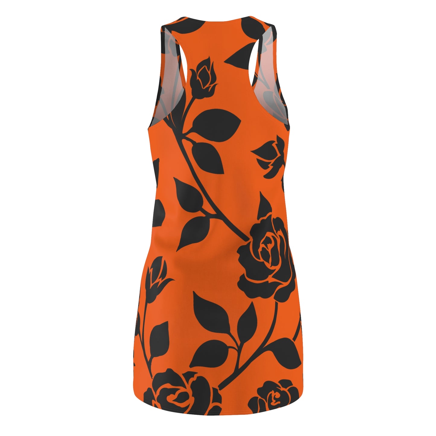 Rosen Racerback Kleid – Elegant Schwarz Orange Design
