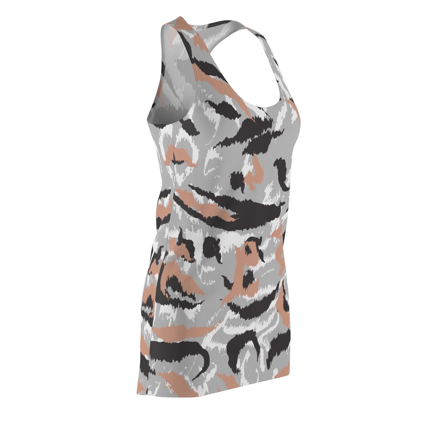 Abstrakt Racerback Kleid – Schwarz Beige Weiss Grau Sommerkleid