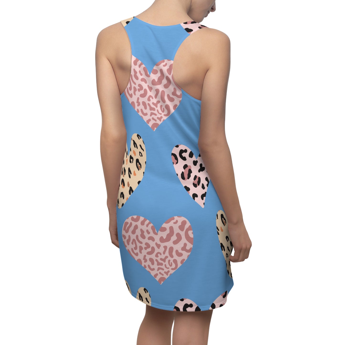 Hellblau Herz Leopard Racerback Kleid – Weiß Pink Sommerkleid