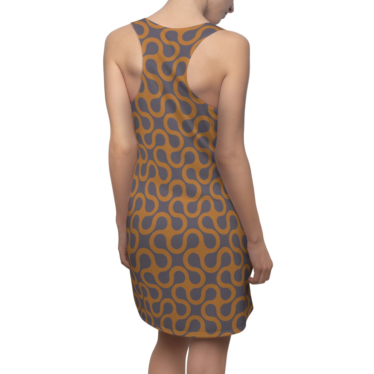 Braunes Damen Kleid Abstrakt Grau Racerback Sommer Casual
