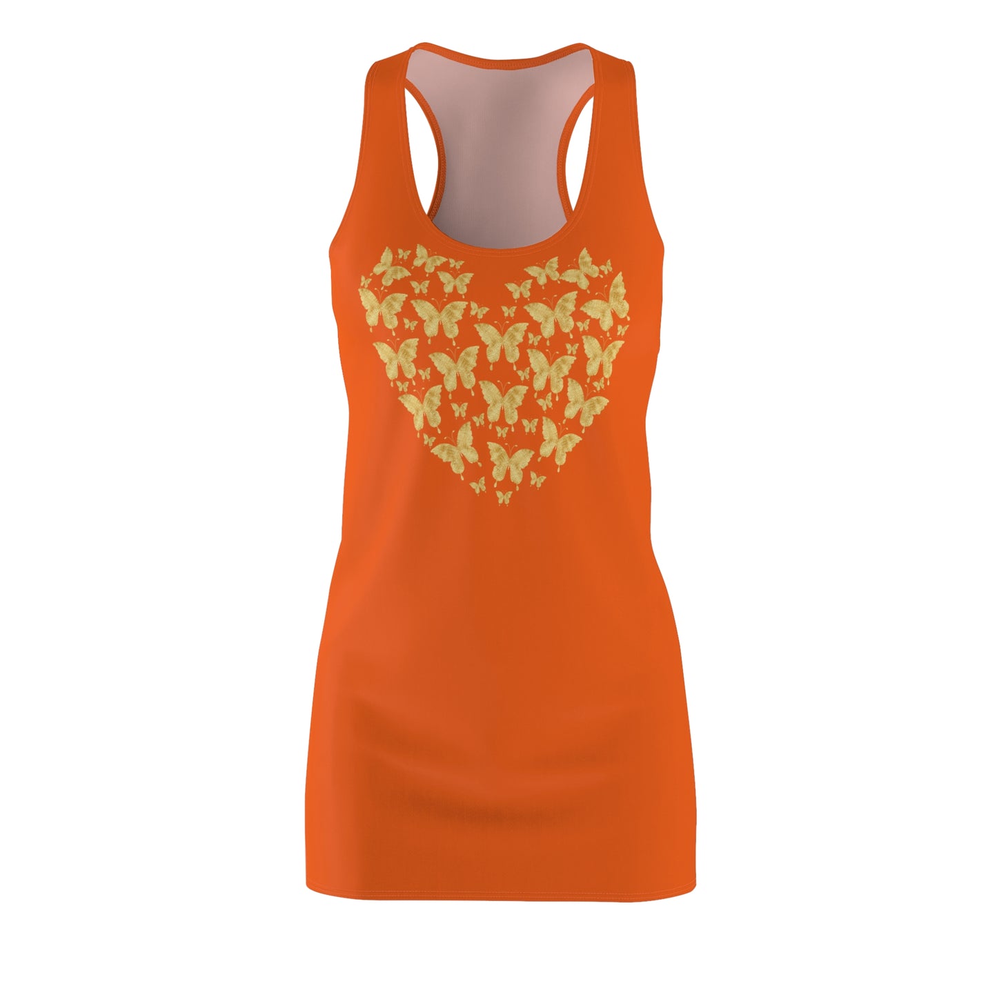 Orange Schmetterlingsherz Racerback Kleid – Gold Sommerkleid