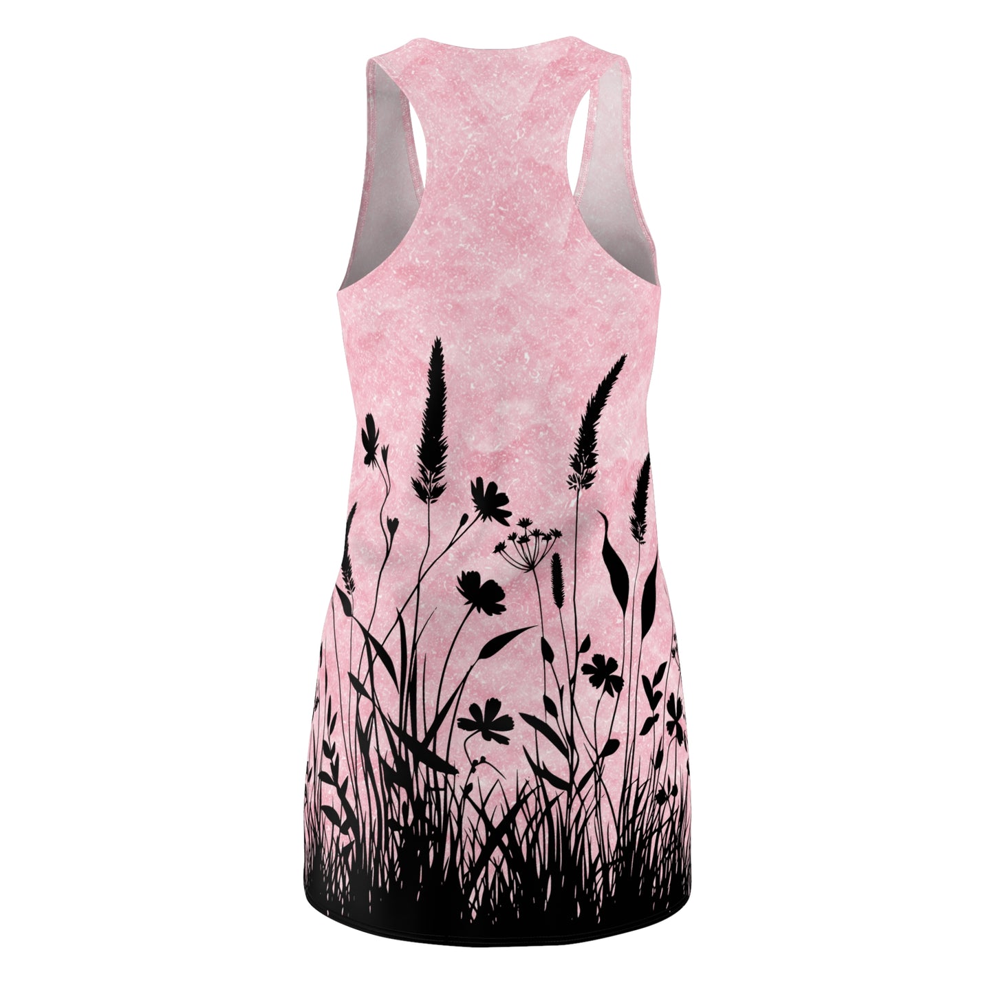 Racerback Kleid Damen – Rosa Sommerkleid mit Blumen und Gräsern