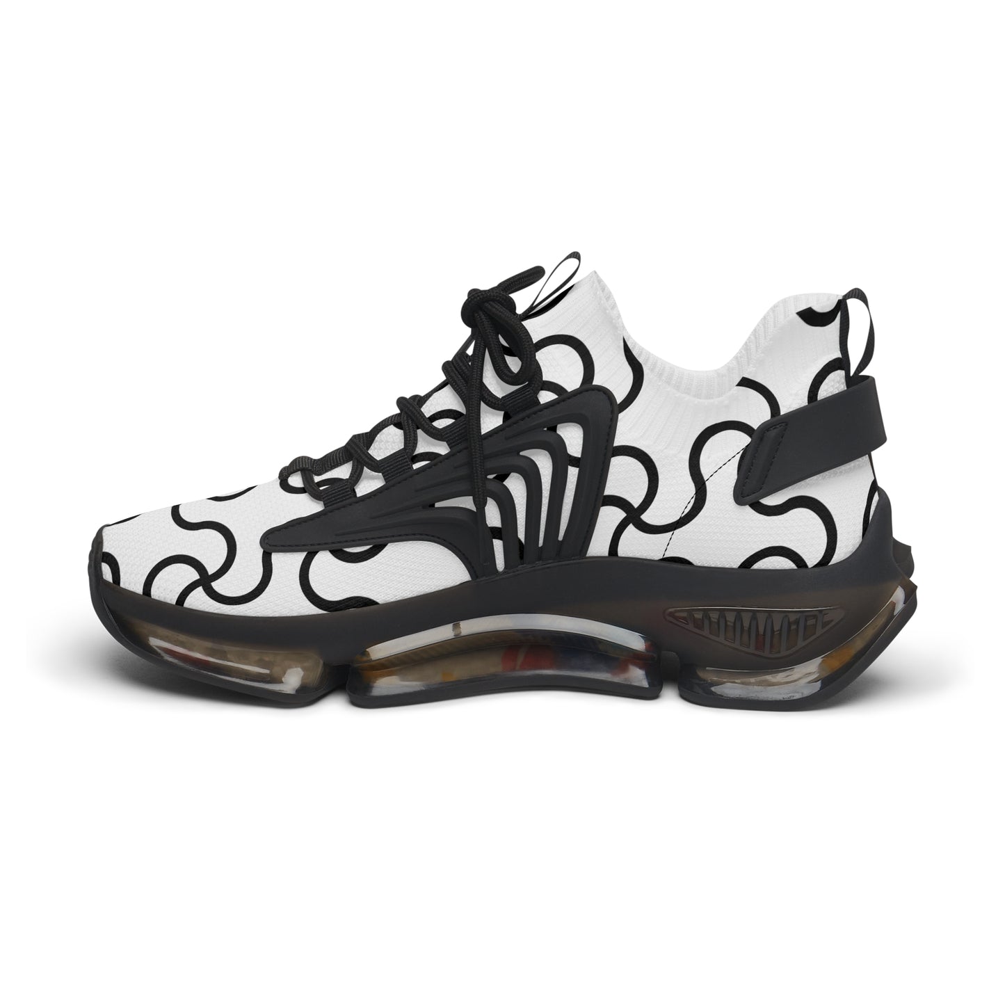 Damen Sneaker Schwarz Weiß Modern Linienmuster Atmungsaktiv