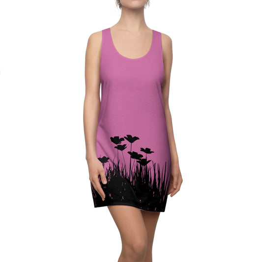Rosa Racerback Damenkleid – Botanisches Sommerkleid, Freizeitkleid