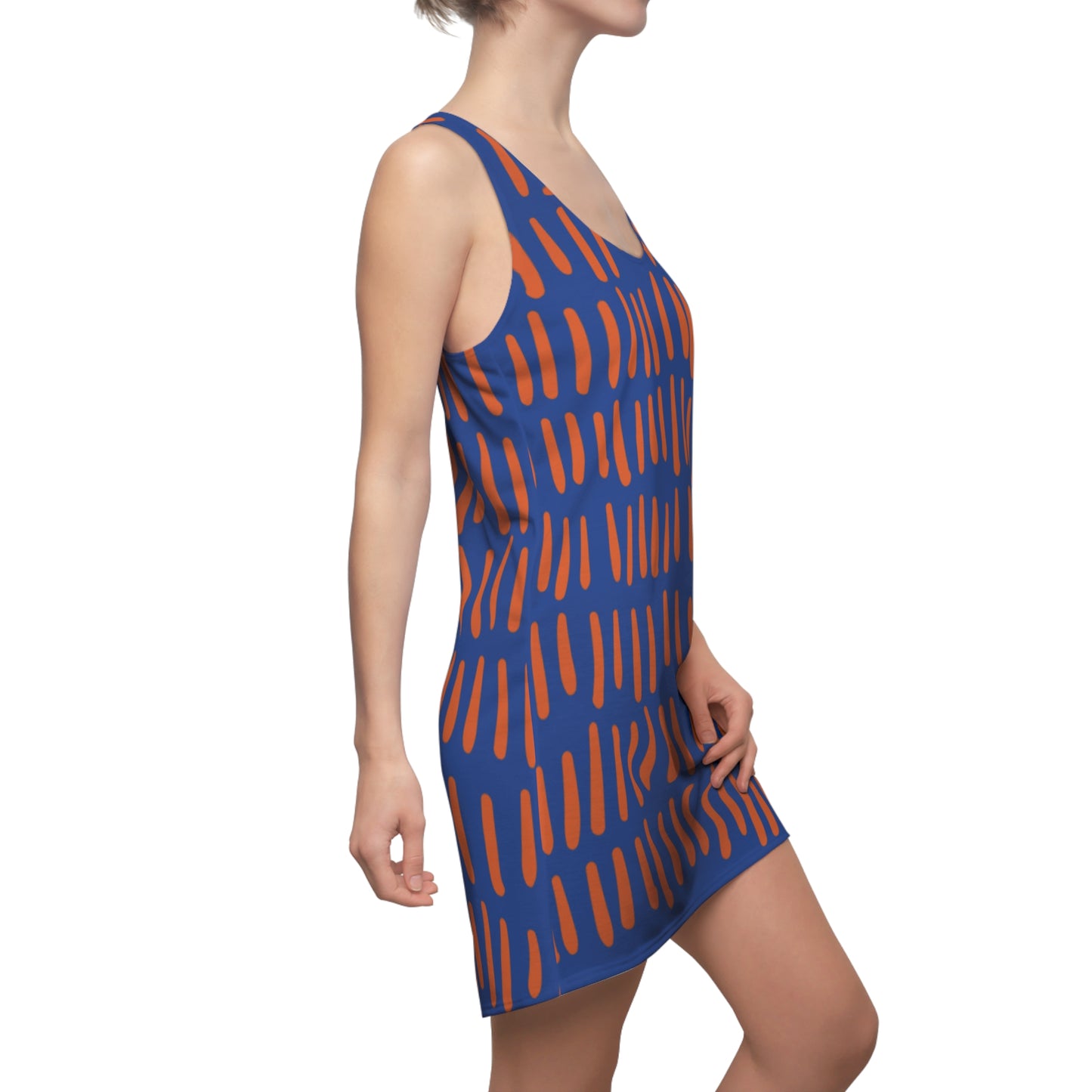 Blau Orange Boho Racerback Kleid – Modernes Sommerkleid