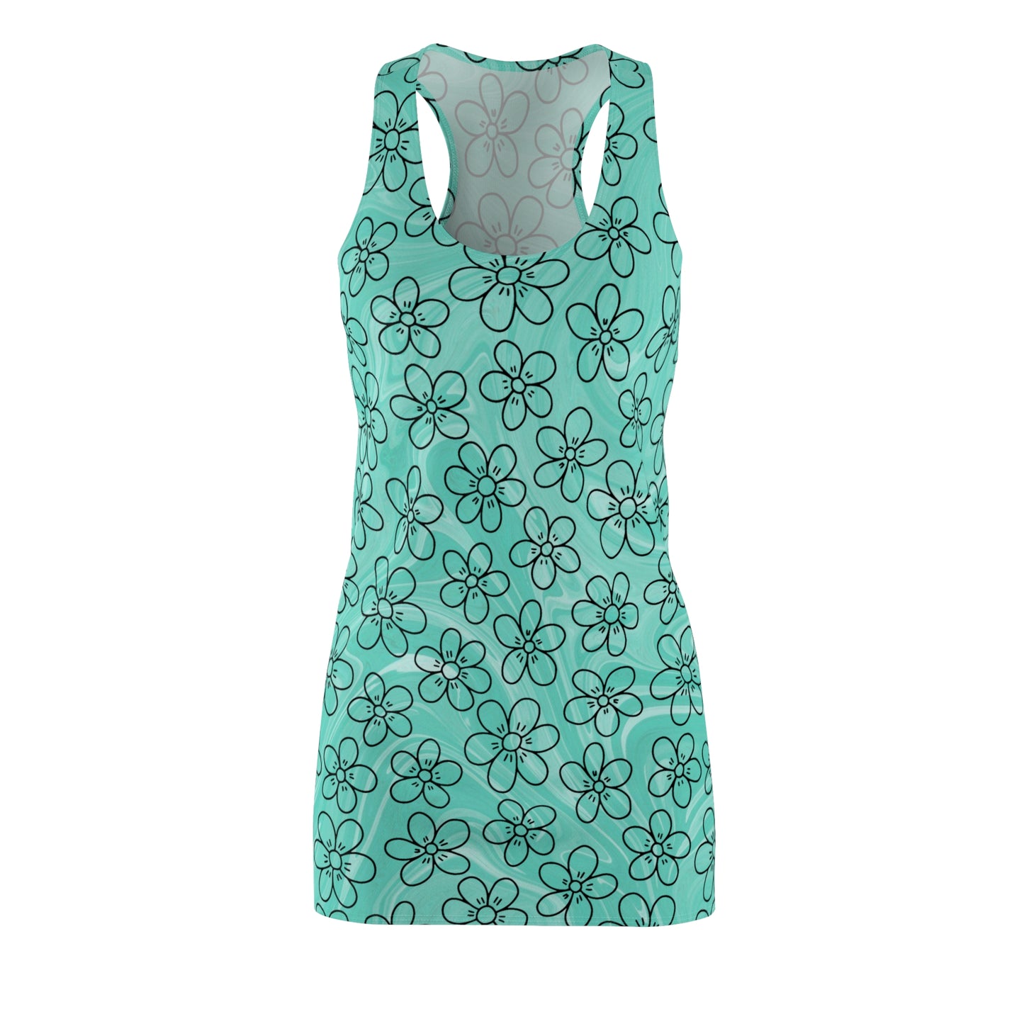Racerback Kleid mit Blumenmuster in Türkis – Freizeit & Strandmode