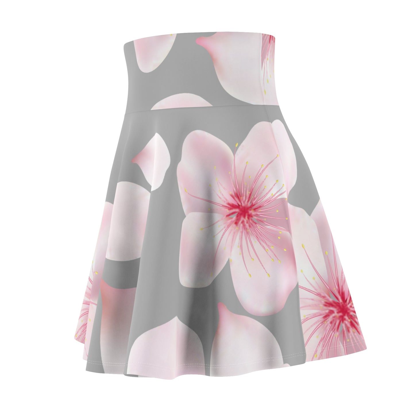 Grauer Damen Rock Blütenmuster Skater Elegant Sommer Casual