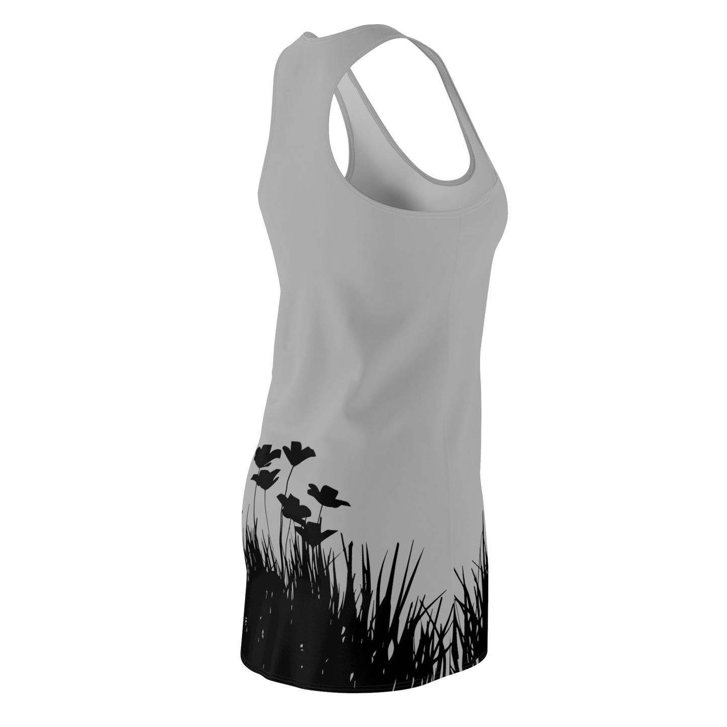 Grau Racerback Damenkleid – Botanisches Sommerkleid, Freizeitkleid