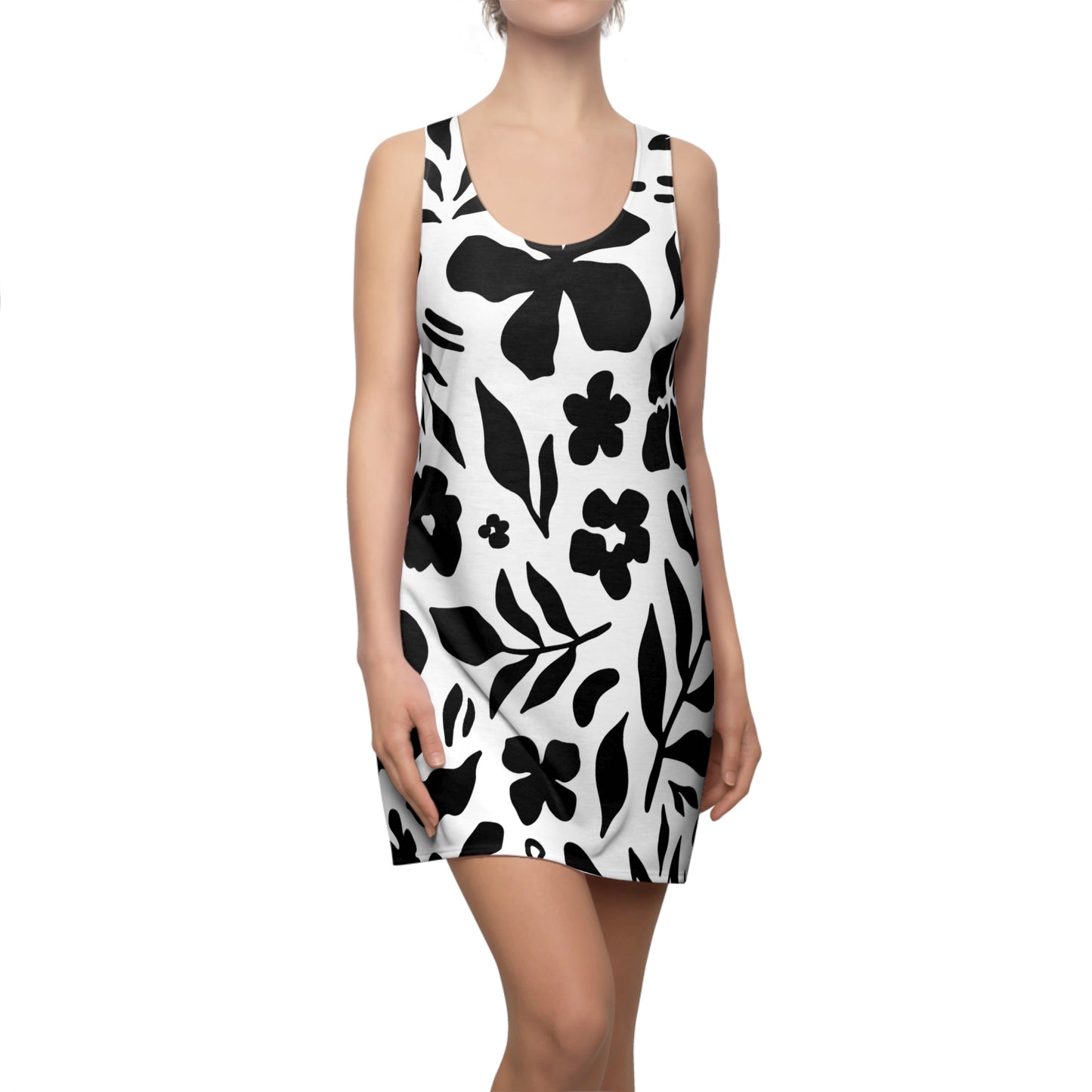 Schwarz Weiß Floral Racerback Kleid – Sommer Damenmode