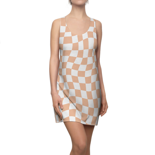 Pfirsich Karo Racerback Kleid – Lässiges Sommerkleid