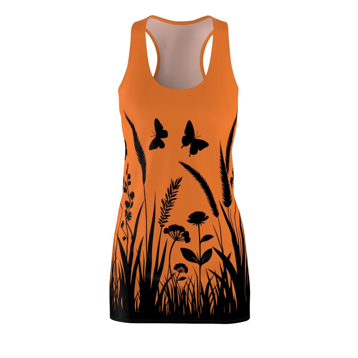 Crusta Naturmuster Racerback Kleid – Schmetterling & Blumen Design