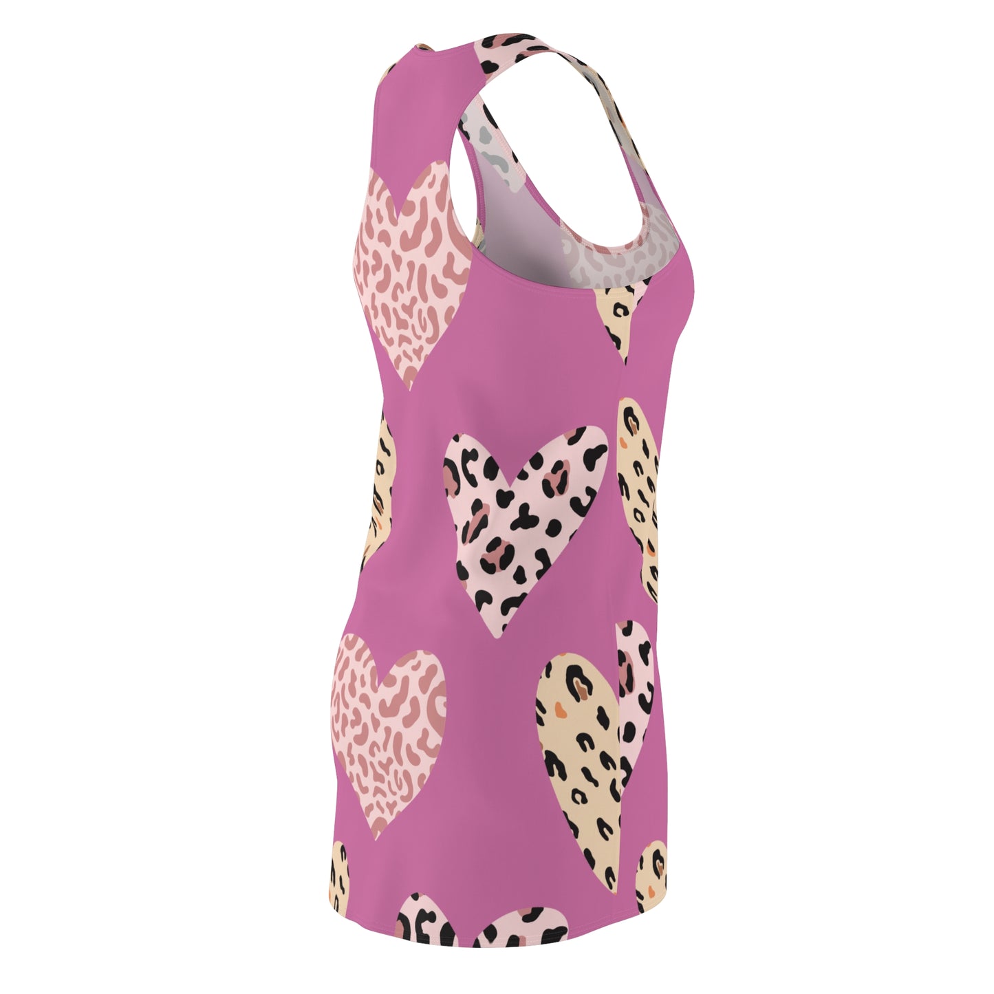 Rosa Herz Leopard Racerback Kleid – Weiß Pink Sommerkleid