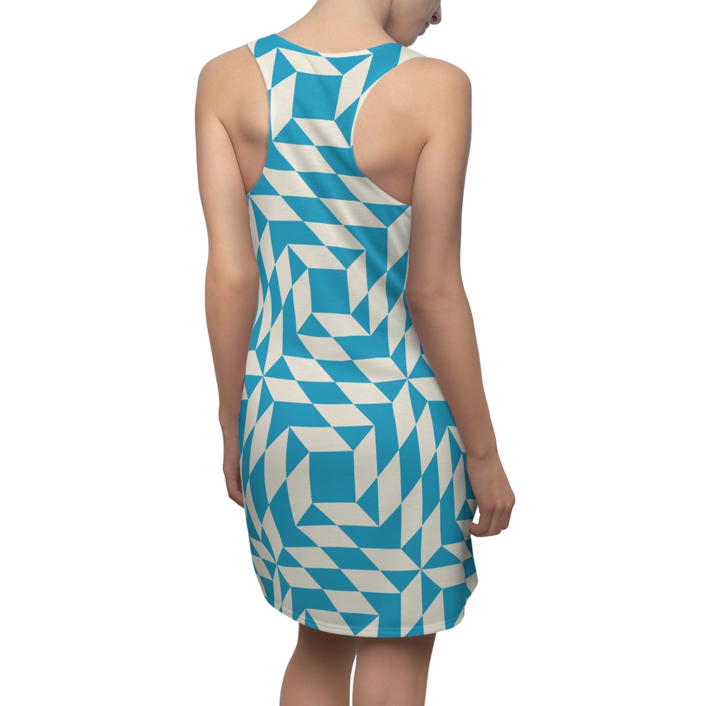 Racerback Kleid Damen – Türkises Sommerkleid mit geometrischem Muster