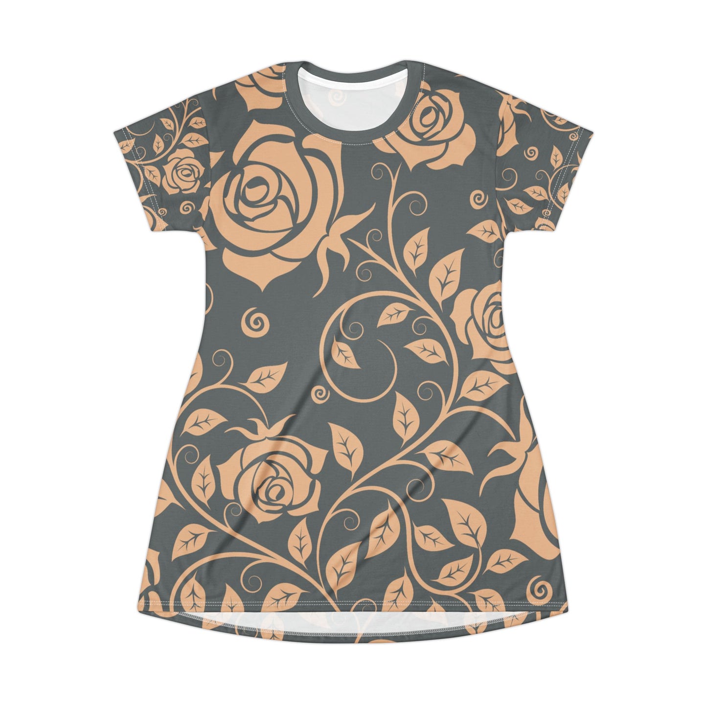 Dunkelgrauer Damen Kleid Blumen T Shirt Style Sommer Boho Casual