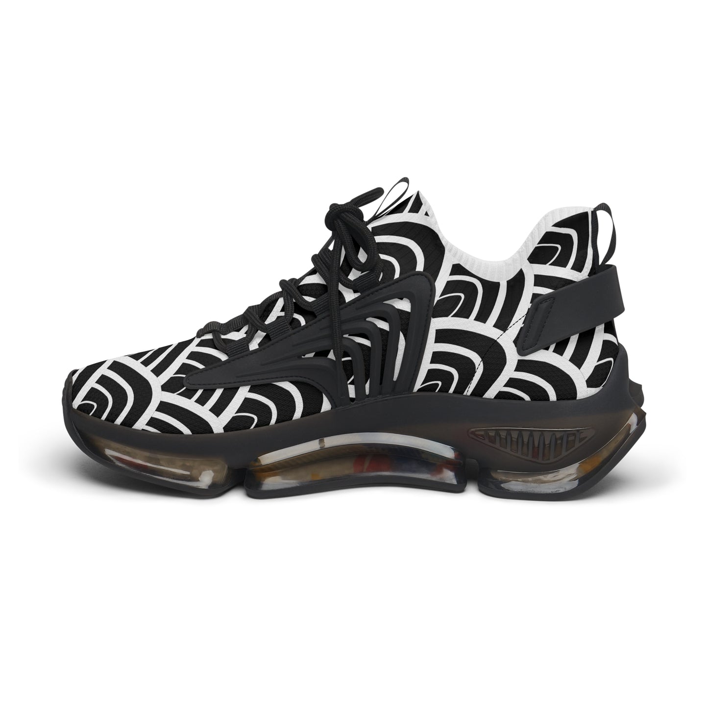 Damen Sneaker Schwarz Weiß Modern Wellen Design Atmungsaktiv