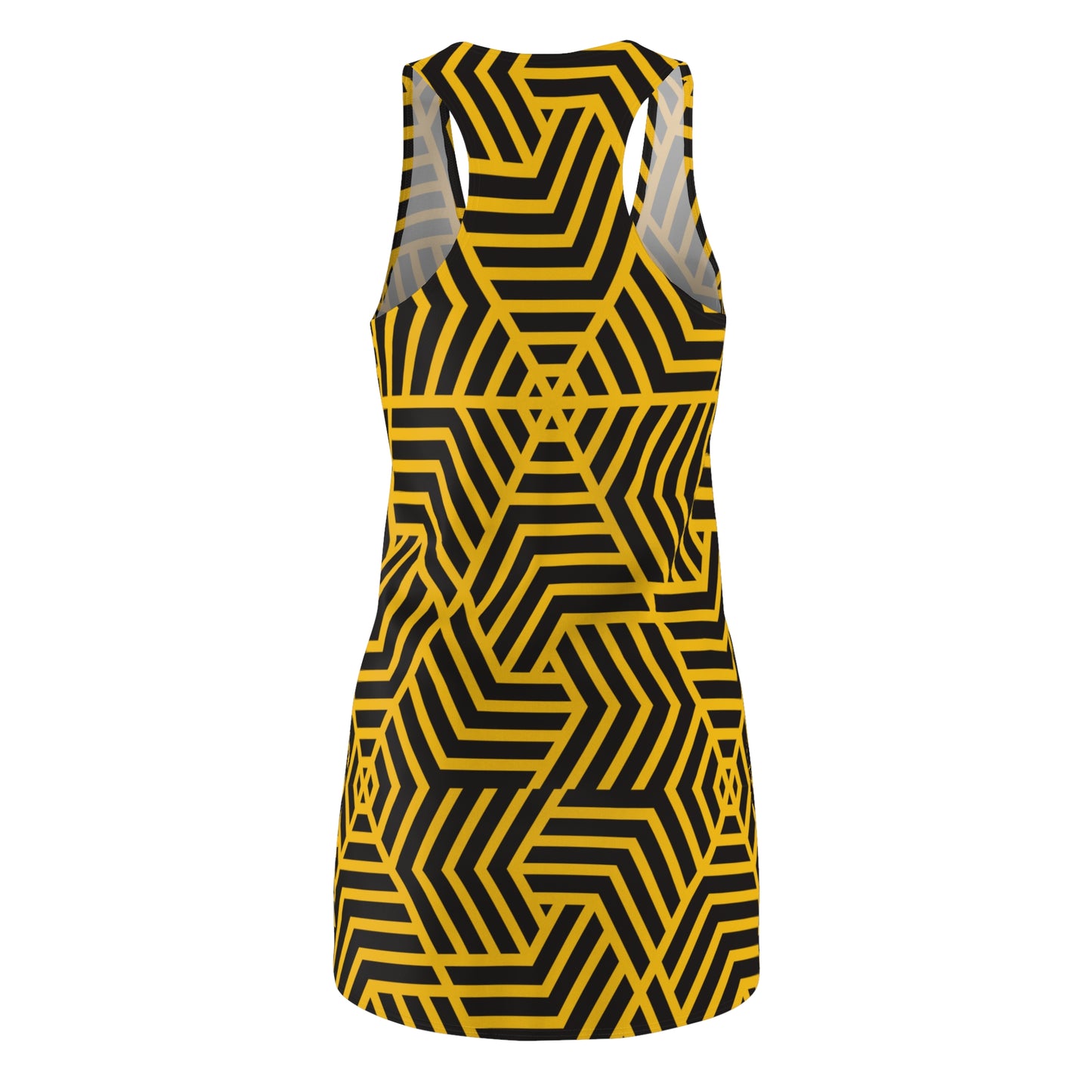 Racerback Kleid Damen – gelbes Sommerkleid mit geometrischem Muster