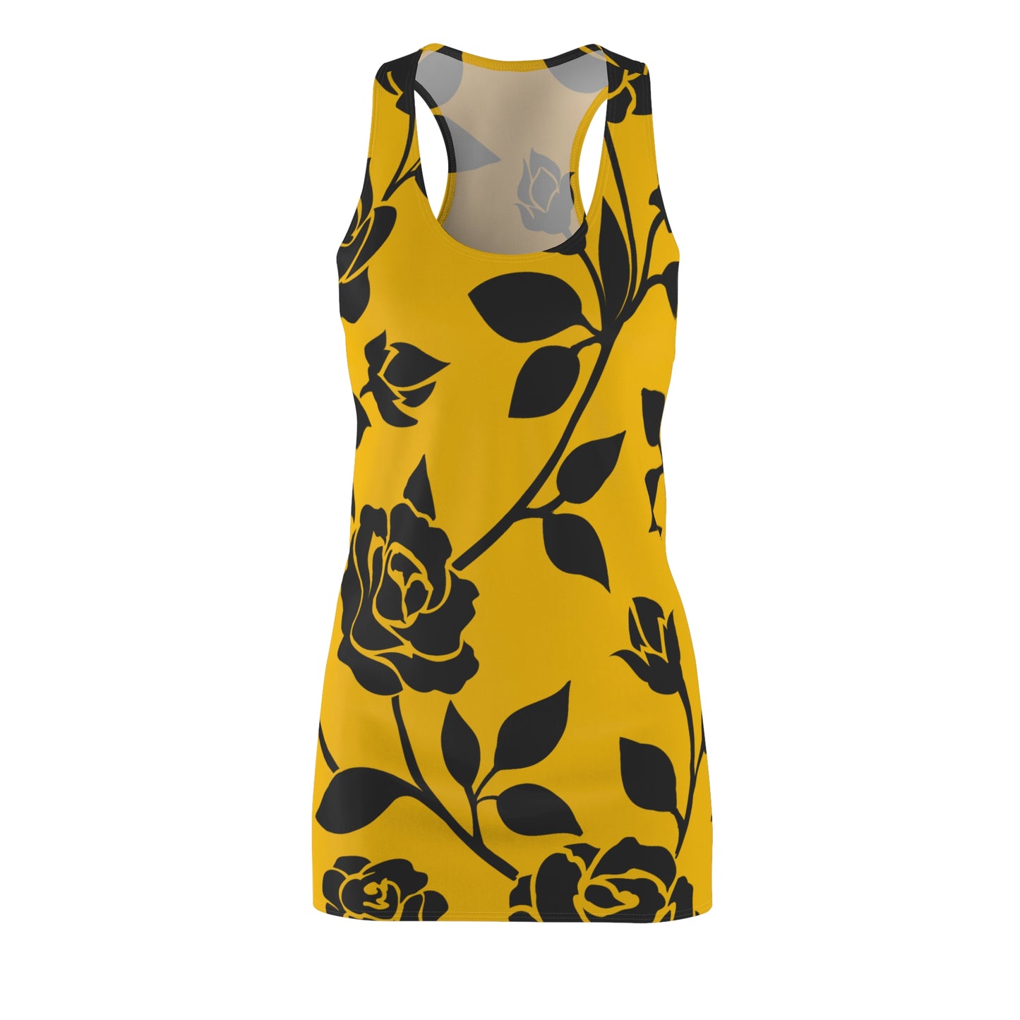 Rosen Racerback Kleid – Elegant Schwarz Gelb Design