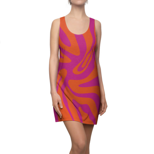 Pinkes Damen Kleid Swirl Muster Racerback Sommer Bohemian Beach