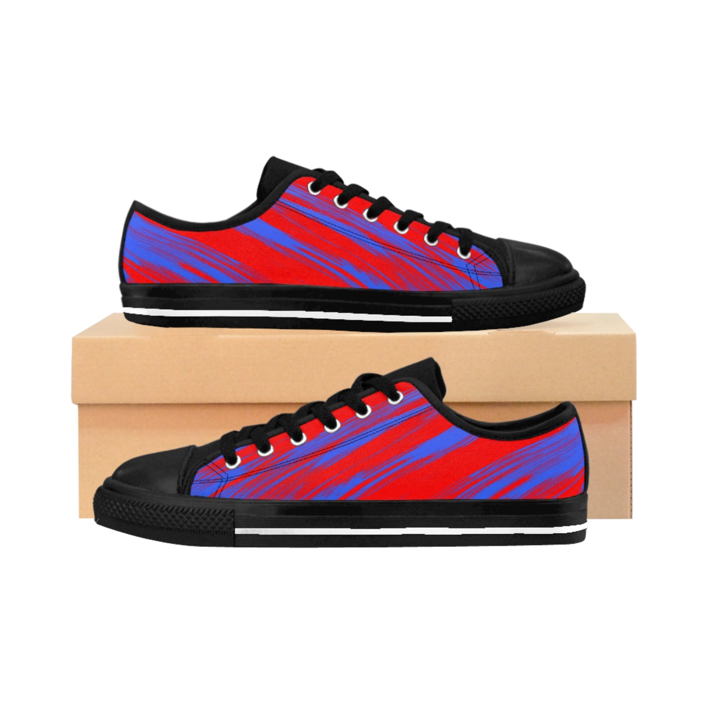 Red Blue Gradient Canvas Sneakers Women Casual Lace-Up Shoes