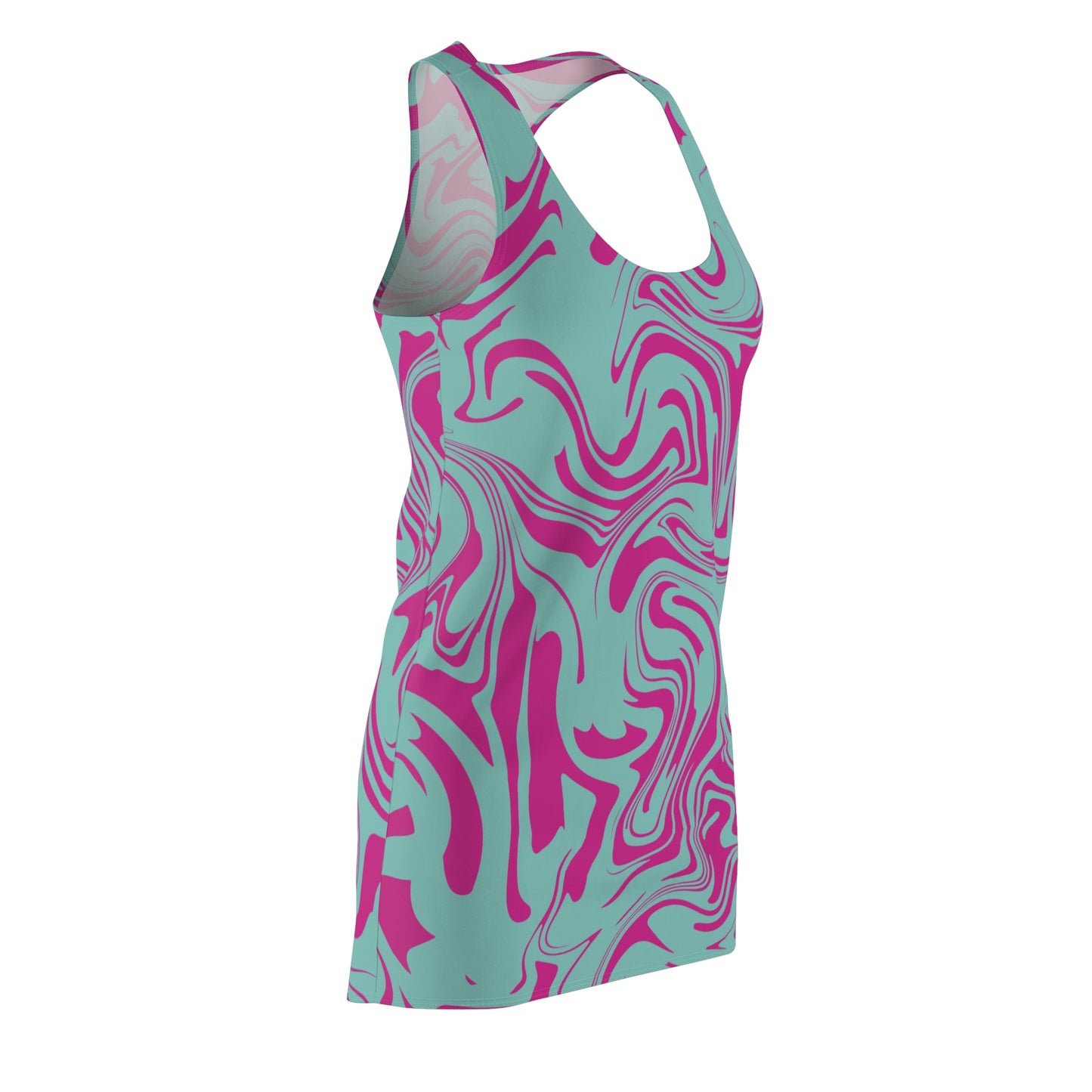 Aqua Pink Marmor Racerback Kleid – Trendige Sommer Damenmode