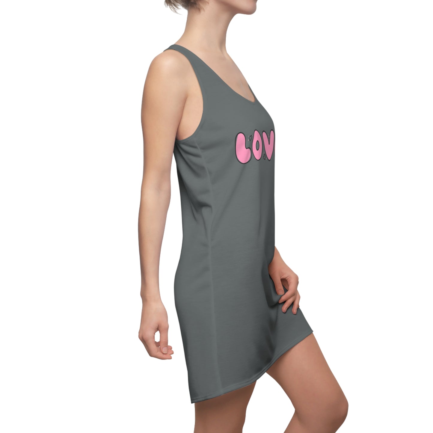 Love Pink Herz Racerback Kleid – Streetwear Damenmode in Grau