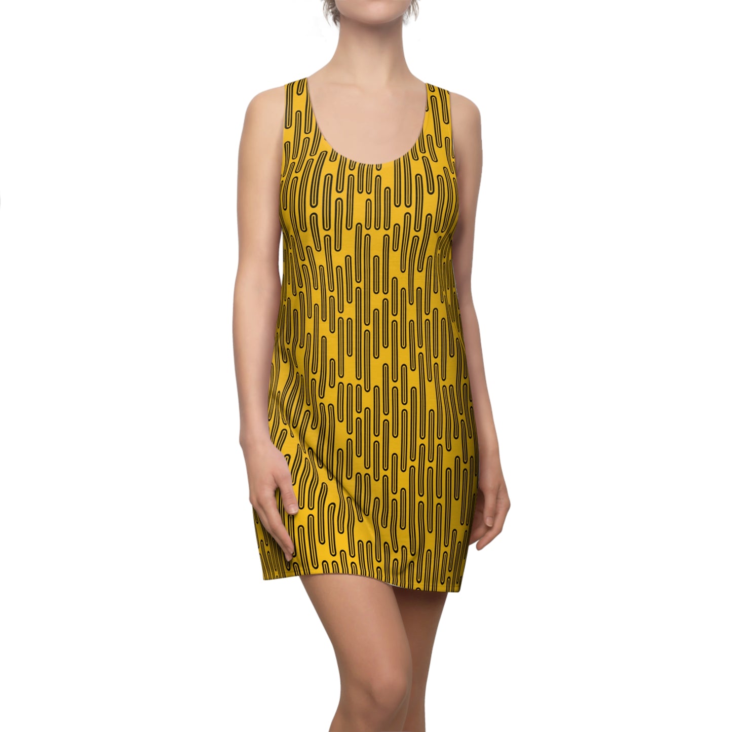 Vertikal Muster Racerback Kleid – Schwarz Gelb Damenmode