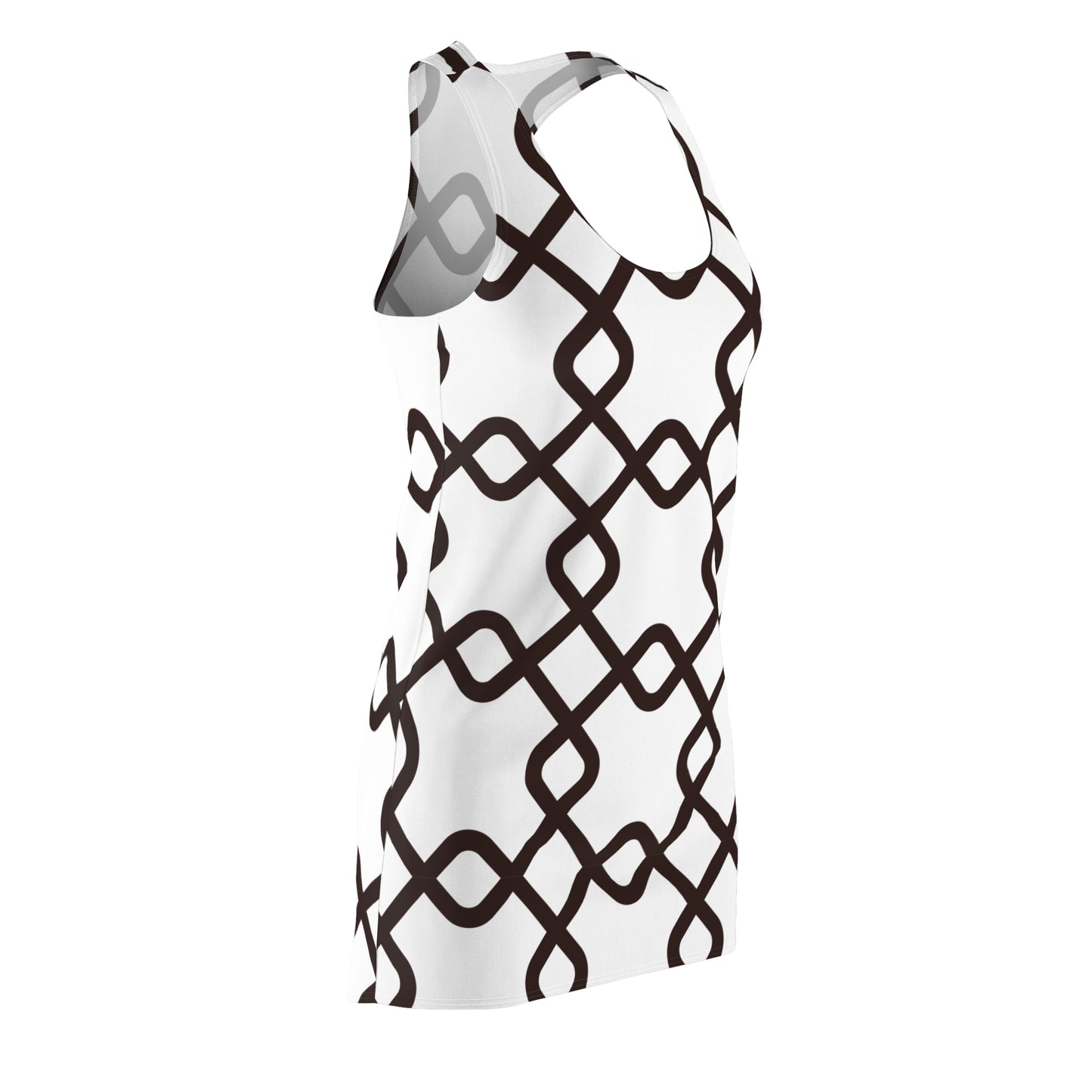 Damen Racerback Kleid Weiß mit schwarzem Muster – Sommer Freizeitkleid