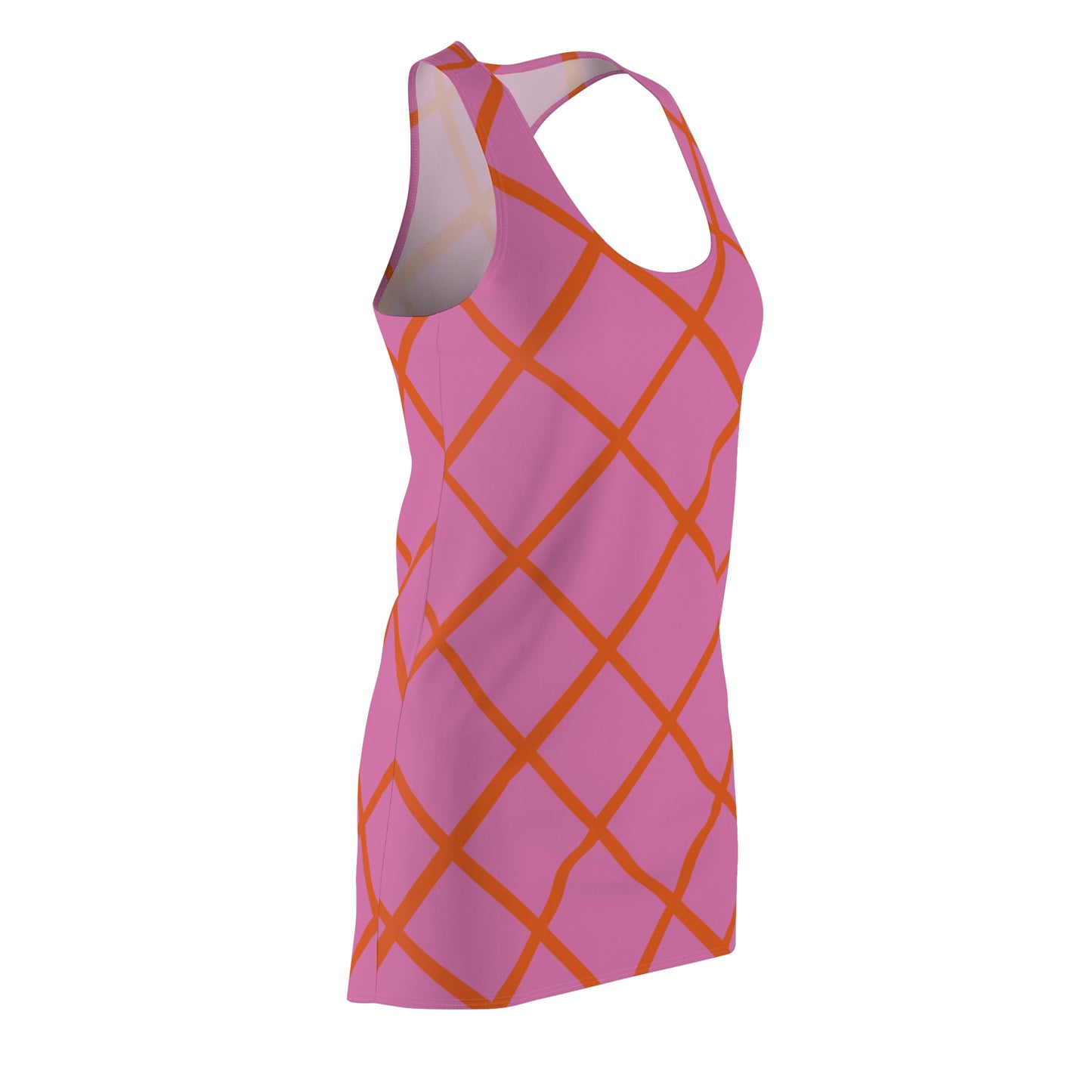 Rosa Orange Karo Racerback Kleid – Elegantes Sommerkleid