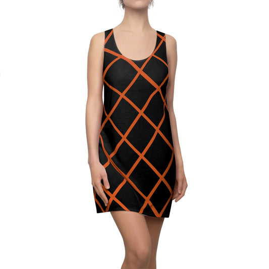Schwarz Orange Karo Racerback Kleid – Elegantes Sommerkleid