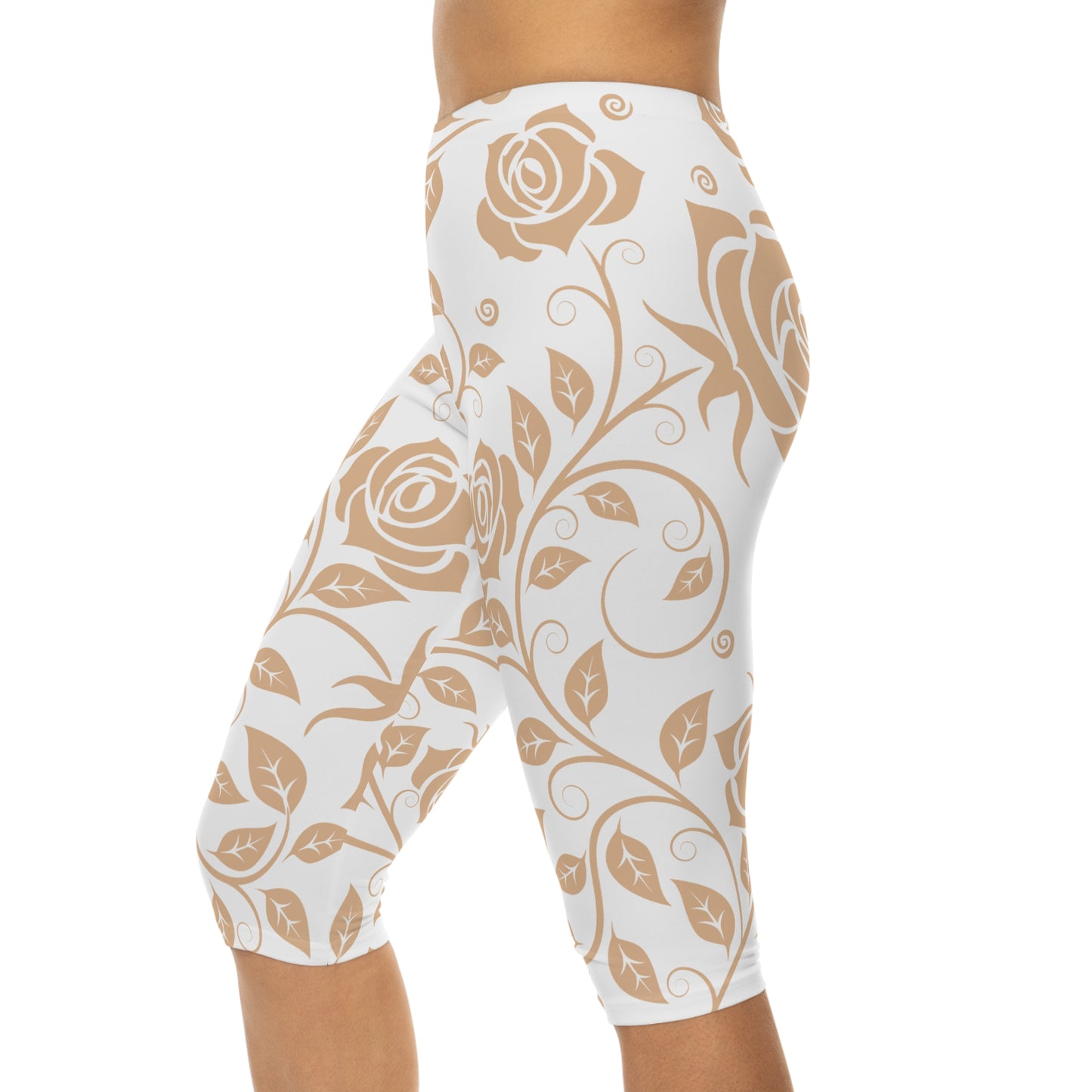 Damen Capri Leggings Blumenmuster Elegant Bequeme Yoga Fitness Hose